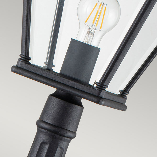 Bayview Medium IP44 Pillar Post Lantern in Black with Clear Bevelled Glass