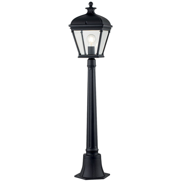 Bayview Medium IP44 Pillar Post Lantern in Black with Clear Bevelled Glass