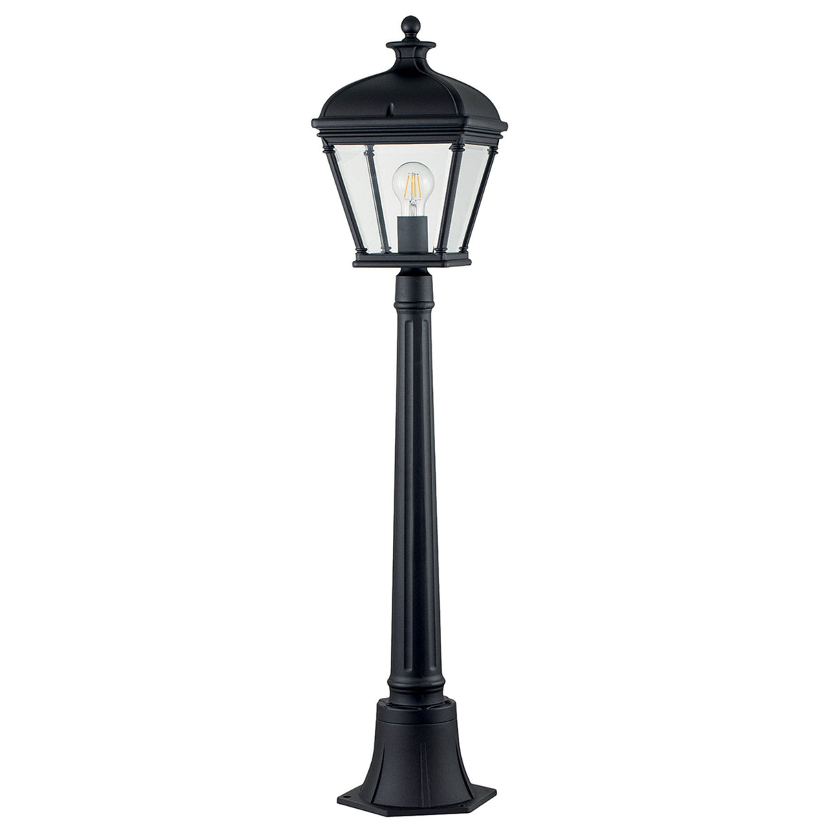 Bayview Medium IP44 Pillar Post Lantern in Black with Clear Bevelled Glass