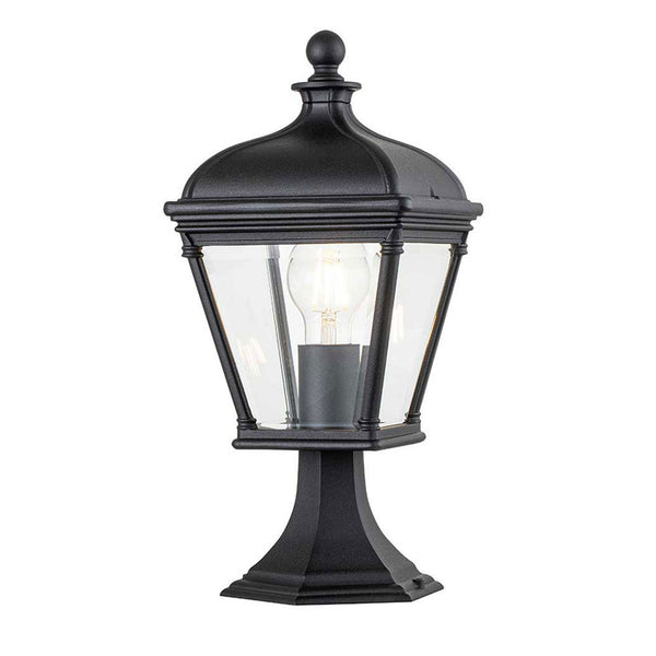 Bayview Medium IP44 Pedestal Lantern in Black with Clear Bevelled Glass