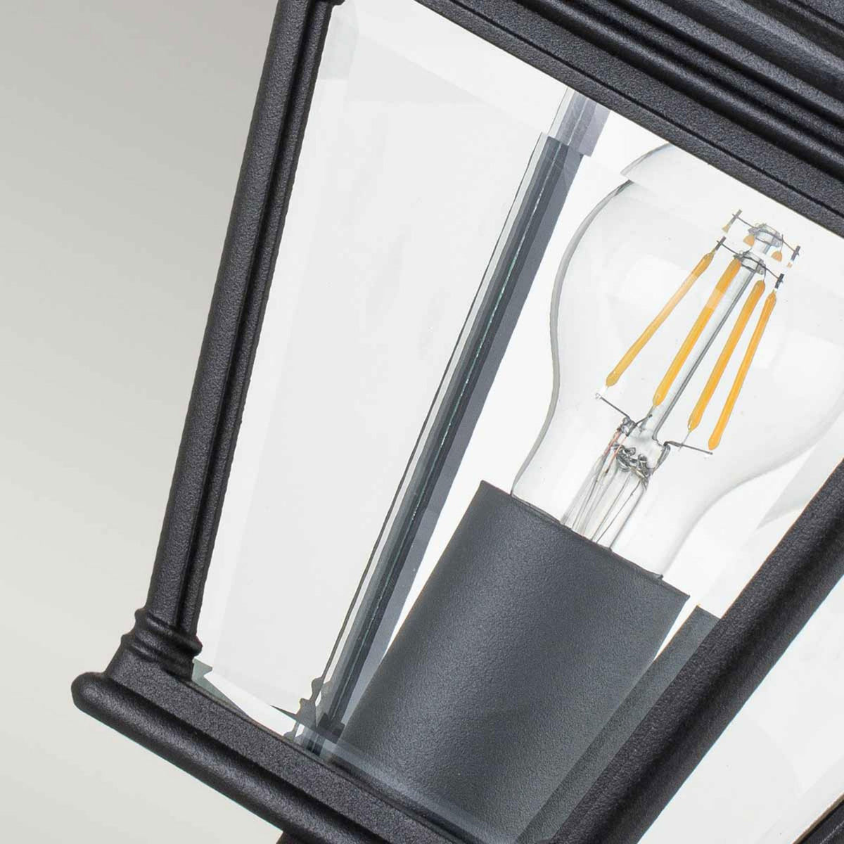 Bayview Medium IP44 Pedestal Lantern in Black with Clear Bevelled Glass