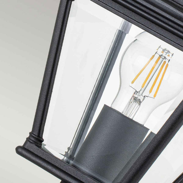 Bayview Medium IP44 Pedestal Lantern in Black with Clear Bevelled Glass