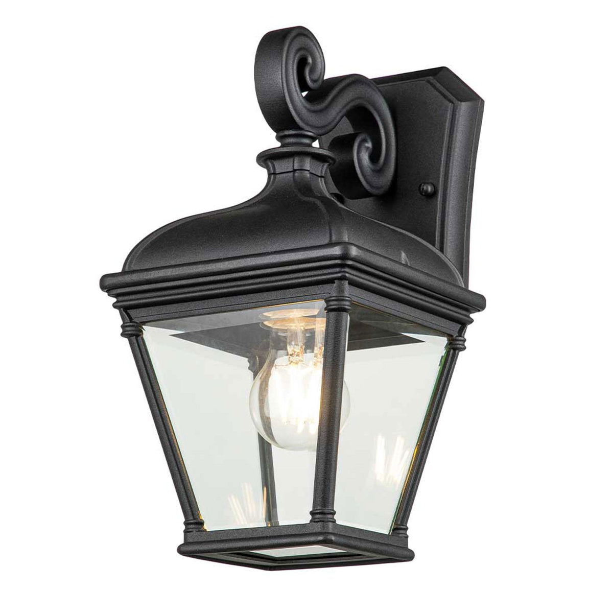 Bayview Medium IP44 Wall Light Lantern in Black with Clear Bevelled Glass