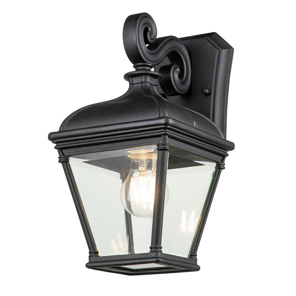 Bayview Medium IP44 Wall Light Lantern in Black with Clear Bevelled Glass