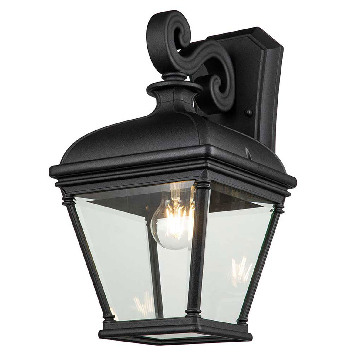 Bayview Large IP44 Wall Light Lantern in Black with Clear Bevelled Glass