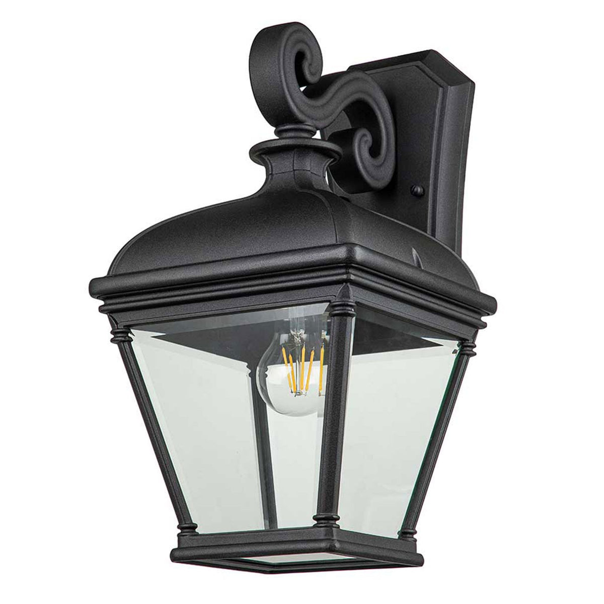 Bayview Large IP44 Wall Light Lantern in Black with Clear Bevelled Glass