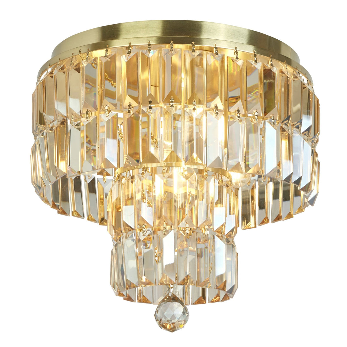 Empire IP44 4 Light Semi Flush Bathroom Ceiling Light In Satin Brass & Champagne Crystal