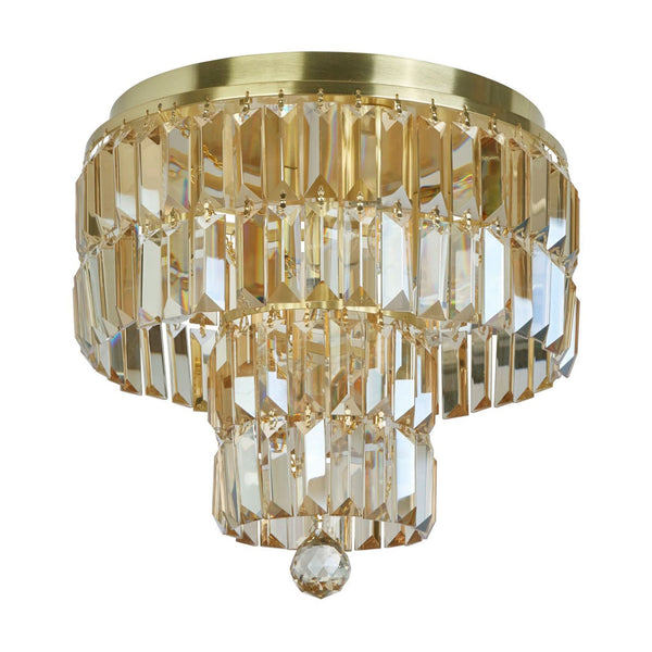 Empire IP44 4 Light Semi Flush Bathroom Ceiling Light In Satin Brass & Champagne Crystal