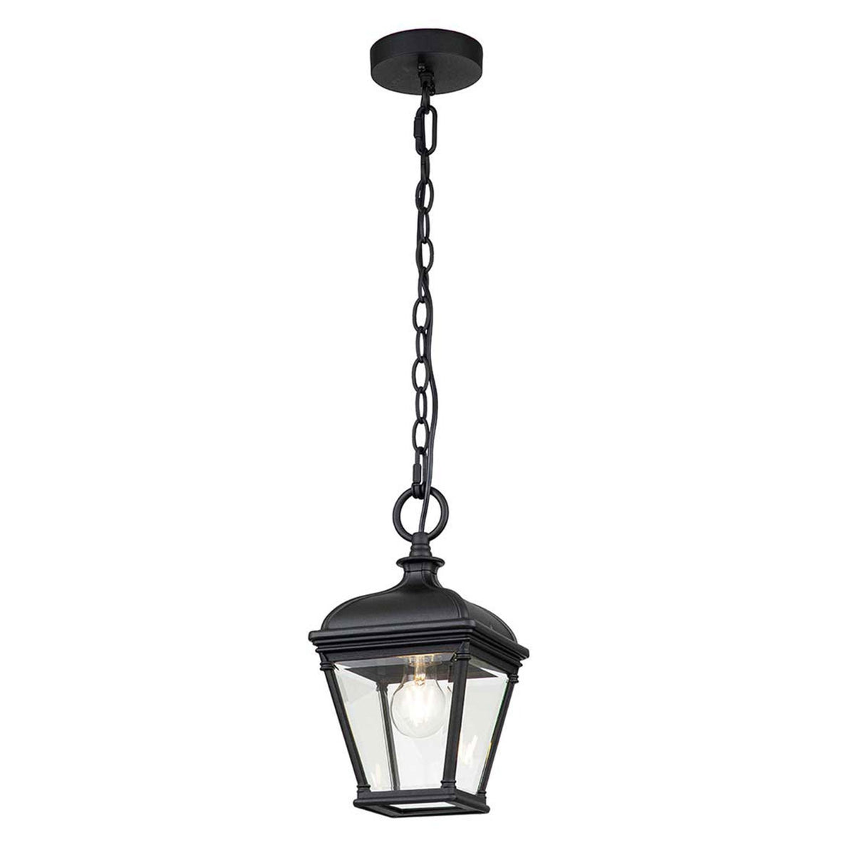 Bayview Medium IP44 Chain Lantern Pendant in Black with Clear Bevelled Glass