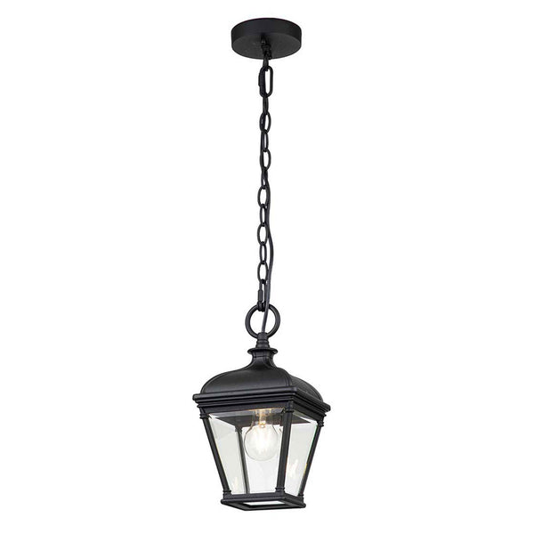 Bayview Medium IP44 Chain Lantern Pendant in Black with Clear Bevelled Glass