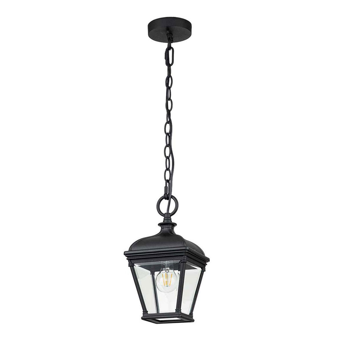 Bayview Medium IP44 Chain Lantern Pendant in Black with Clear Bevelled Glass