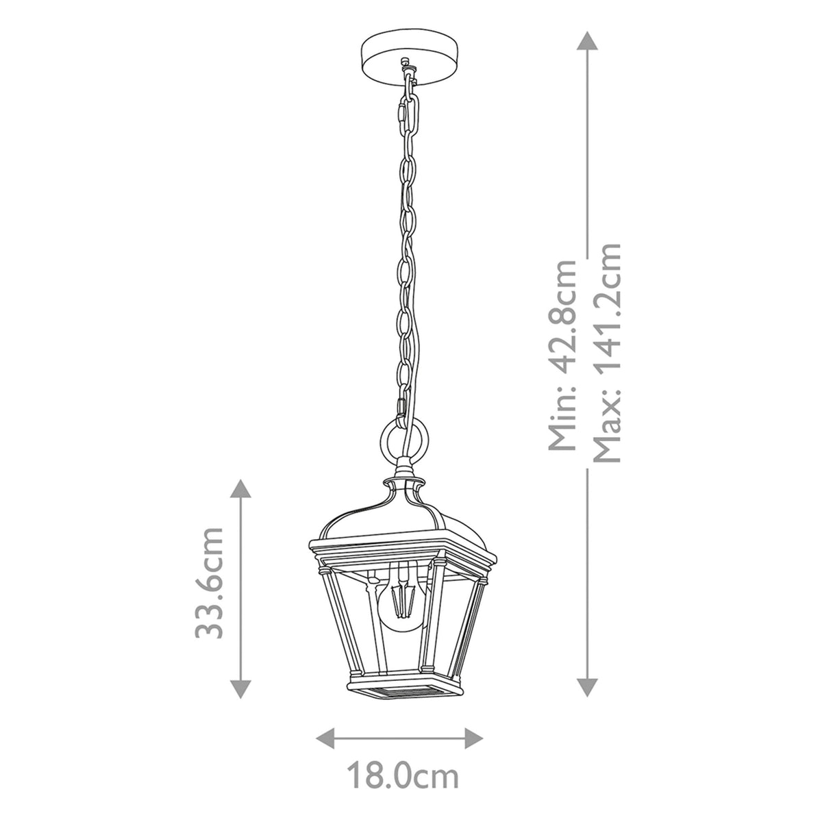 Bayview Medium IP44 Chain Lantern Pendant in Black with Clear Bevelled Glass