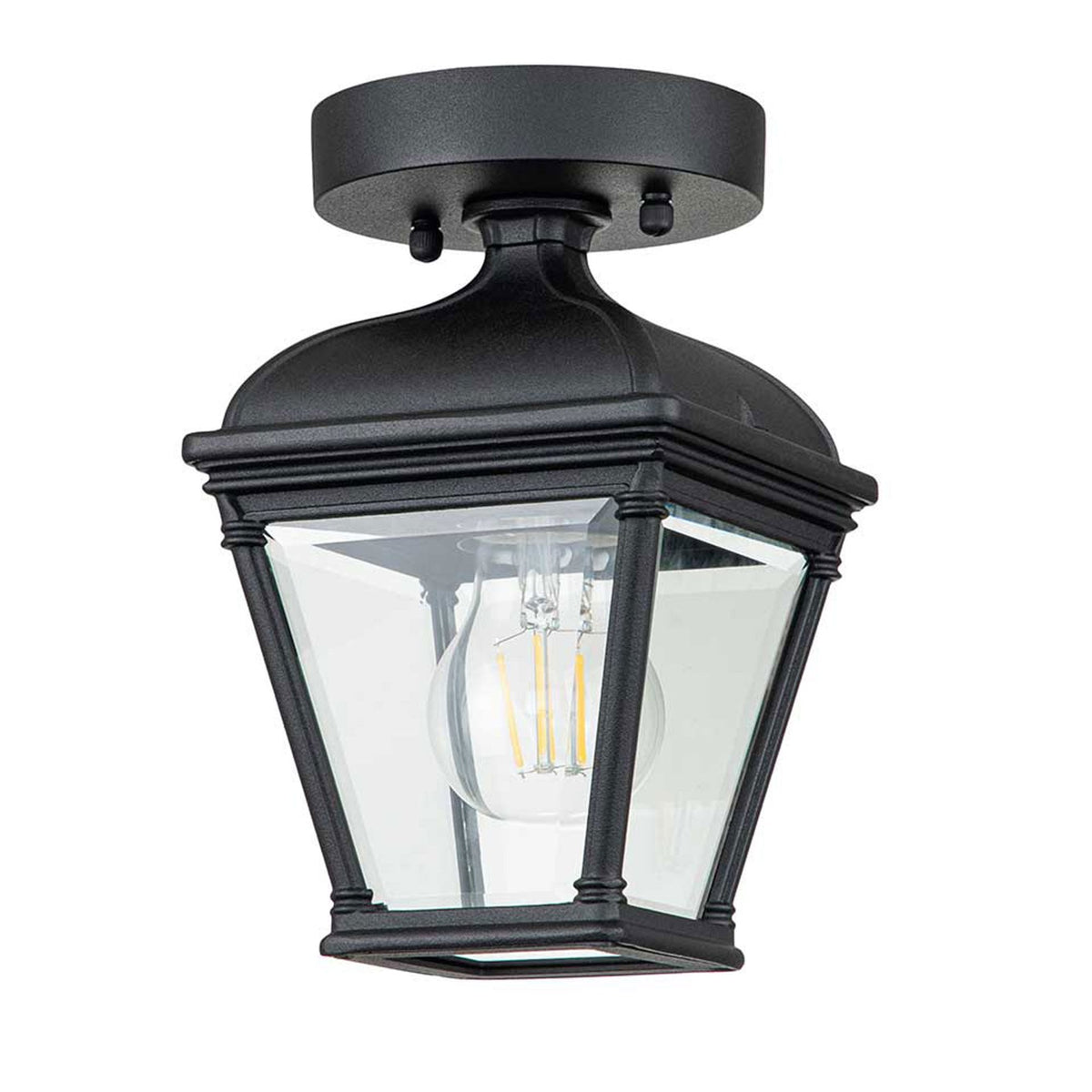 Bayview IP44 Porch Ceiling Lantern in Black with Clear Bevelled Glass