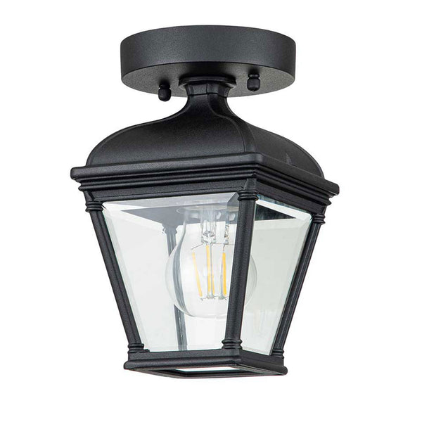Bayview IP44 Porch Ceiling Lantern in Black with Clear Bevelled Glass