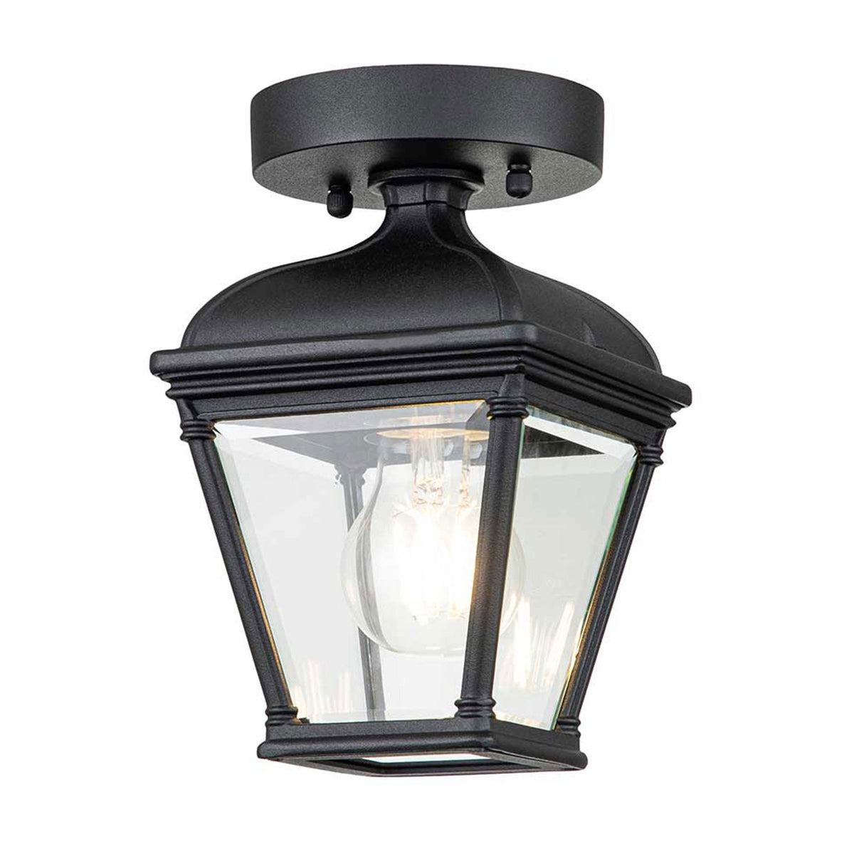 Bayview IP44 Porch Ceiling Lantern in Black with Clear Bevelled Glass