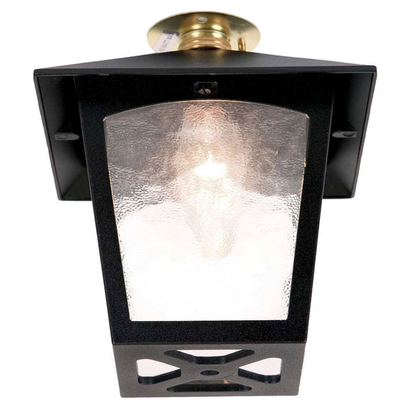 York B22 Flush Porch Ceiling Lantern in Black with Ripple Glass