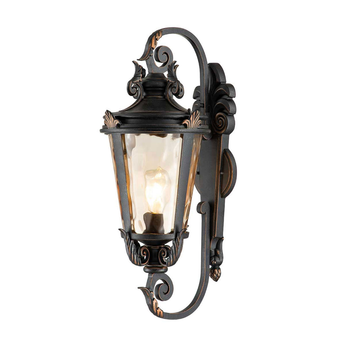 Baltimore Large Wall Lantern in Weathered Bronze with Amber Tinted Blown Glass