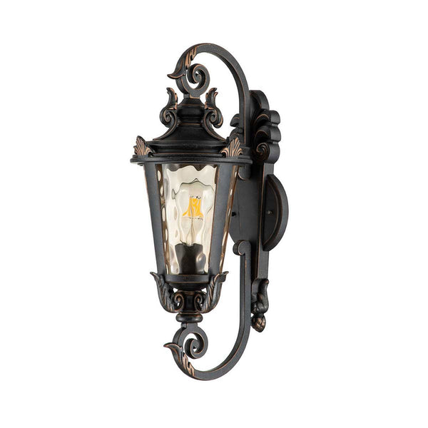 Baltimore Medium Wall Lantern in Weathered Bronze with Amber Tinted Blown Glass