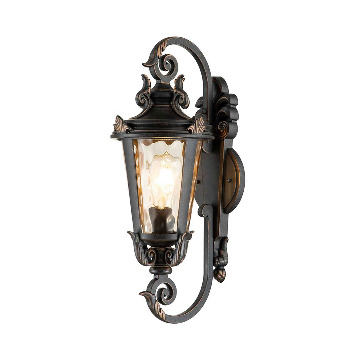 Baltimore Medium Wall Lantern in Weathered Bronze with Amber Tinted Blown Glass
