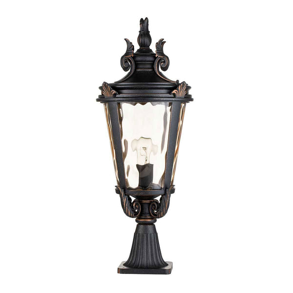 Baltimore Large Pedestal Lantern in Weathered Bronze with Amber Tinted Blown Glass