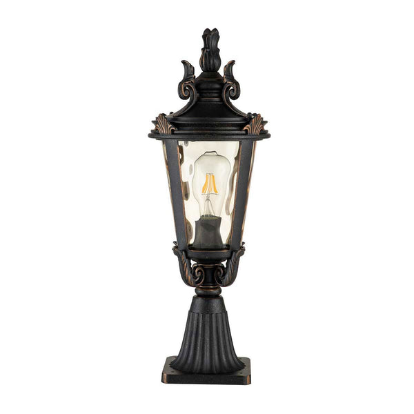 Baltimore Medium Pedestal Lantern in Weathered Bronze with Amber Tinted Blown Glass