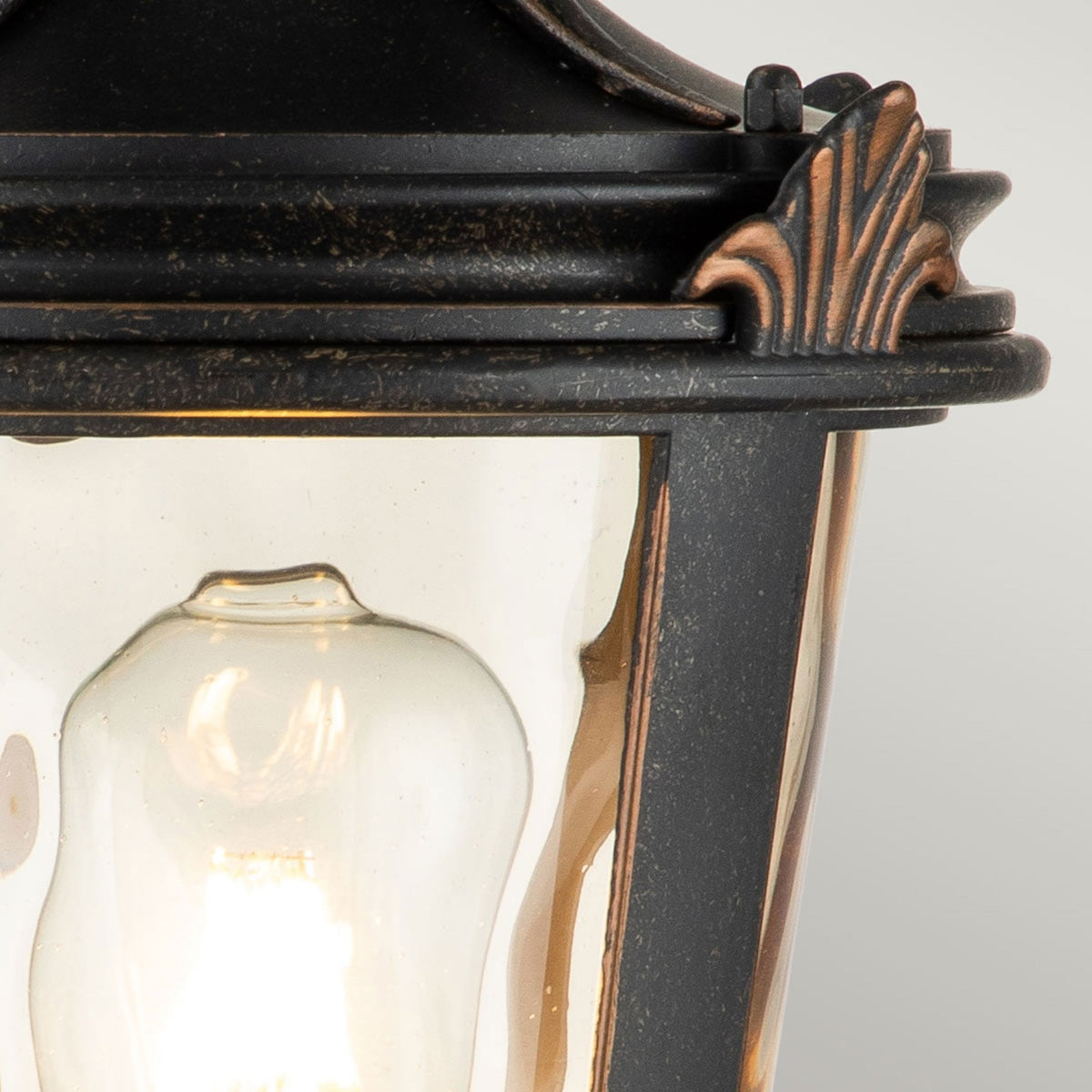 Baltimore Medium Pedestal Lantern in Weathered Bronze with Amber Tinted Blown Glass