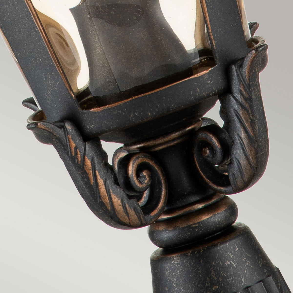 Baltimore Medium Pedestal Lantern in Weathered Bronze with Amber Tinted Blown Glass