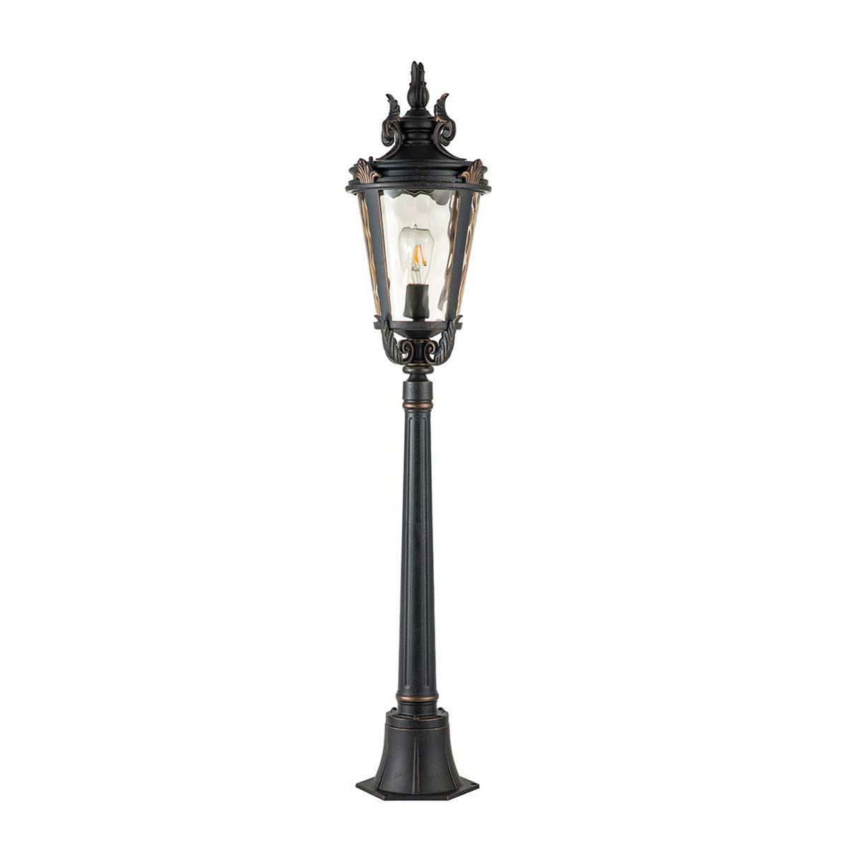 Baltimore Medium Pillar Lantern in Weathered Bronze with Amber Tinted Blown Glass