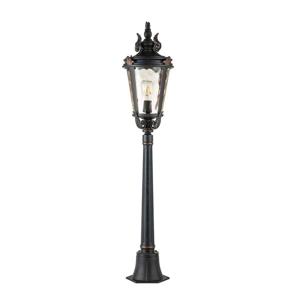 Baltimore Medium Pillar Lantern in Weathered Bronze with Amber Tinted Blown Glass