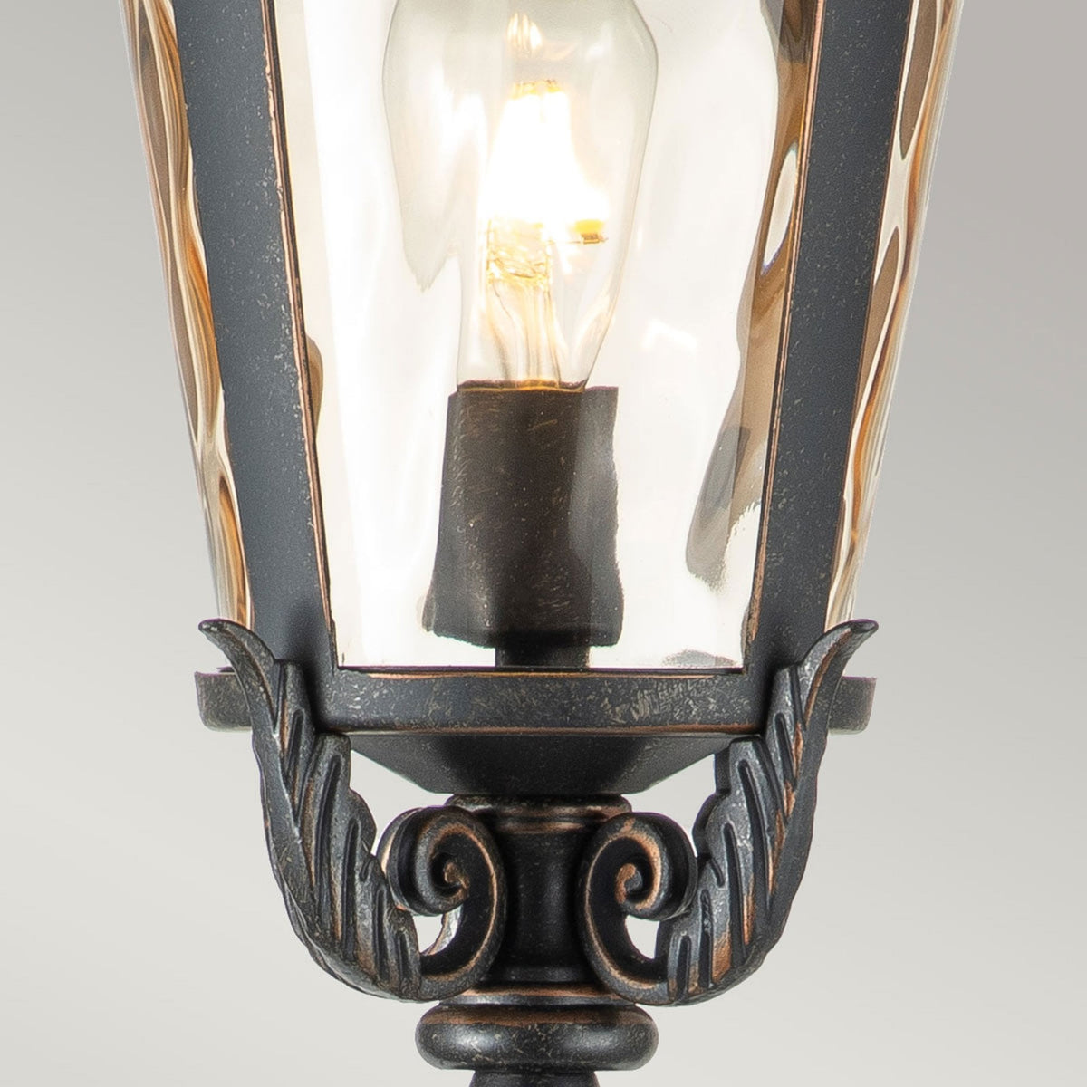 Baltimore Medium Pillar Lantern in Weathered Bronze with Amber Tinted Blown Glass