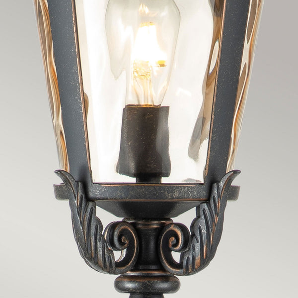 Baltimore Medium Pillar Lantern in Weathered Bronze with Amber Tinted Blown Glass