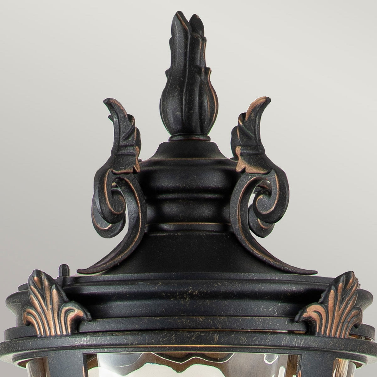 Baltimore Medium Pillar Lantern in Weathered Bronze with Amber Tinted Blown Glass