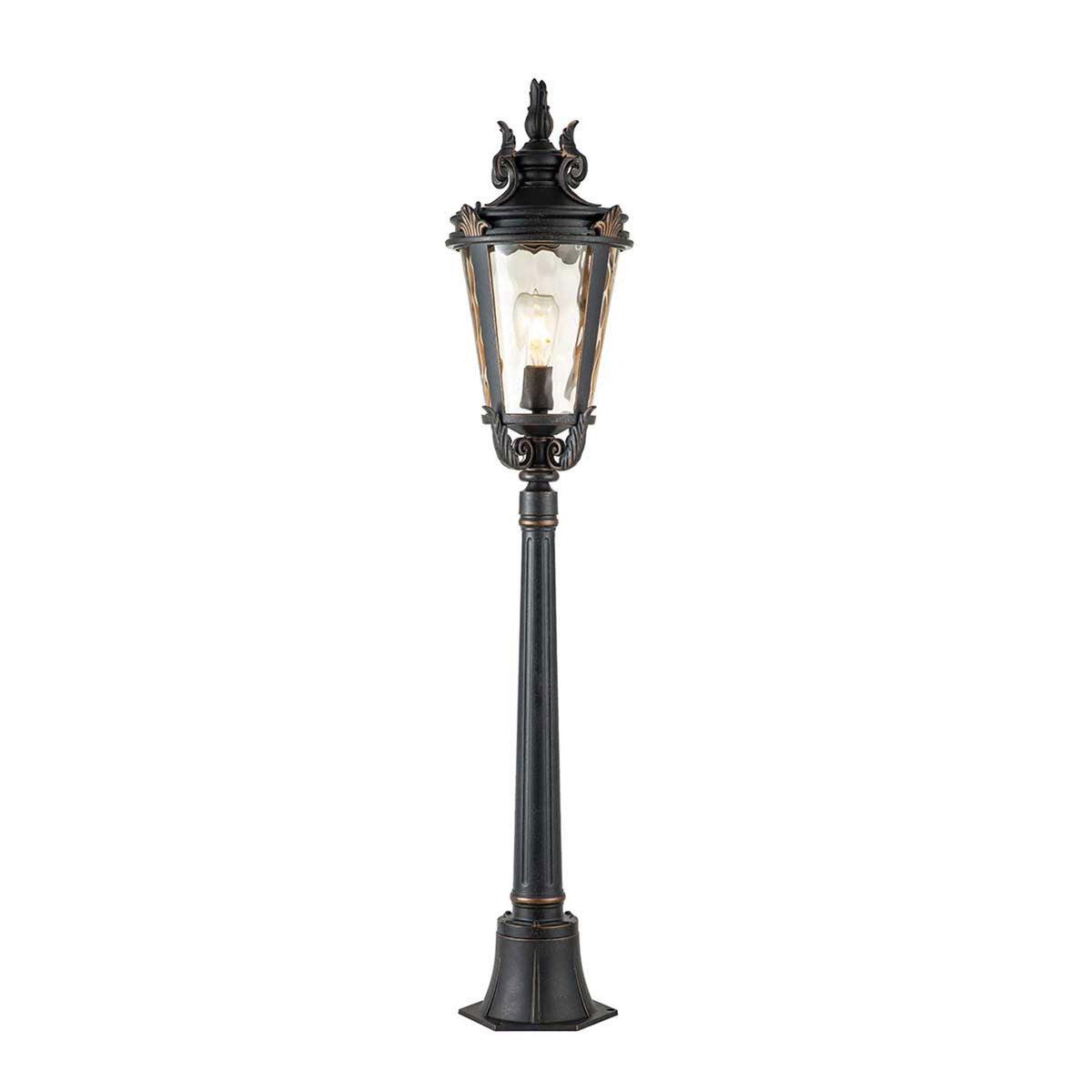 Baltimore Medium Pillar Lantern in Weathered Bronze with Amber Tinted Blown Glass