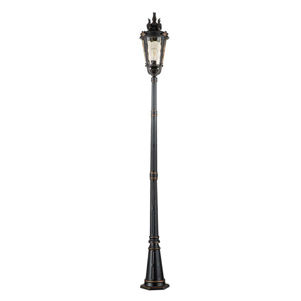 Baltimore Large Lamp Post Lantern in Weathered Bronze with Amber Tinted Blown Glass