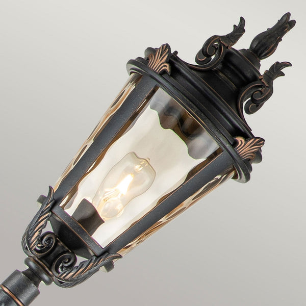 Baltimore Large Lamp Post Lantern in Weathered Bronze with Amber Tinted Blown Glass