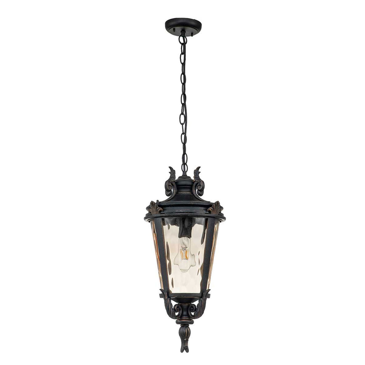 Baltimore Large Chain Pendant Lantern in Weathered Bronze with Amber Tinted Blown Glass