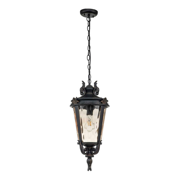 Baltimore Large Chain Pendant Lantern in Weathered Bronze with Amber Tinted Blown Glass
