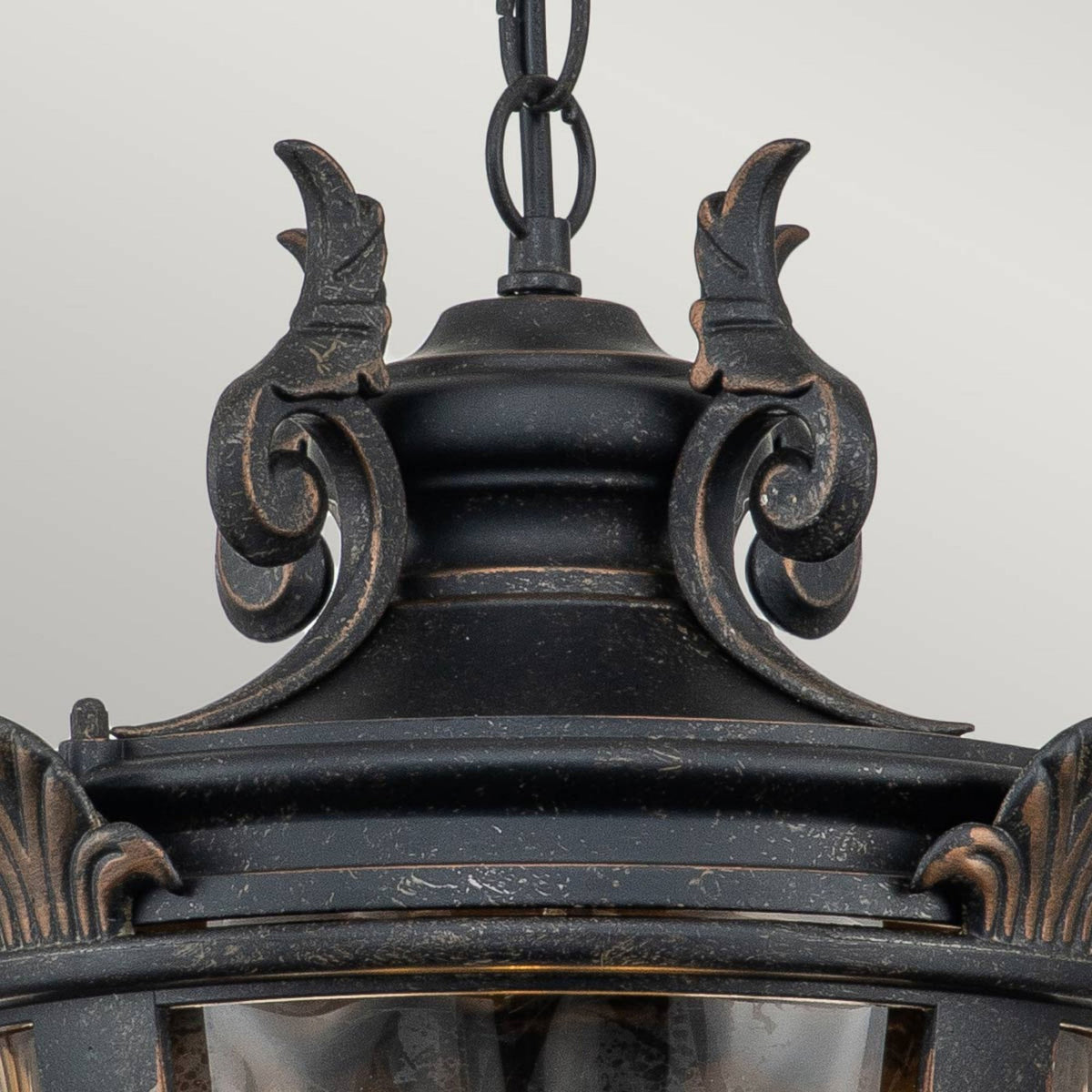 Baltimore Large Chain Pendant Lantern in Weathered Bronze with Amber Tinted Blown Glass