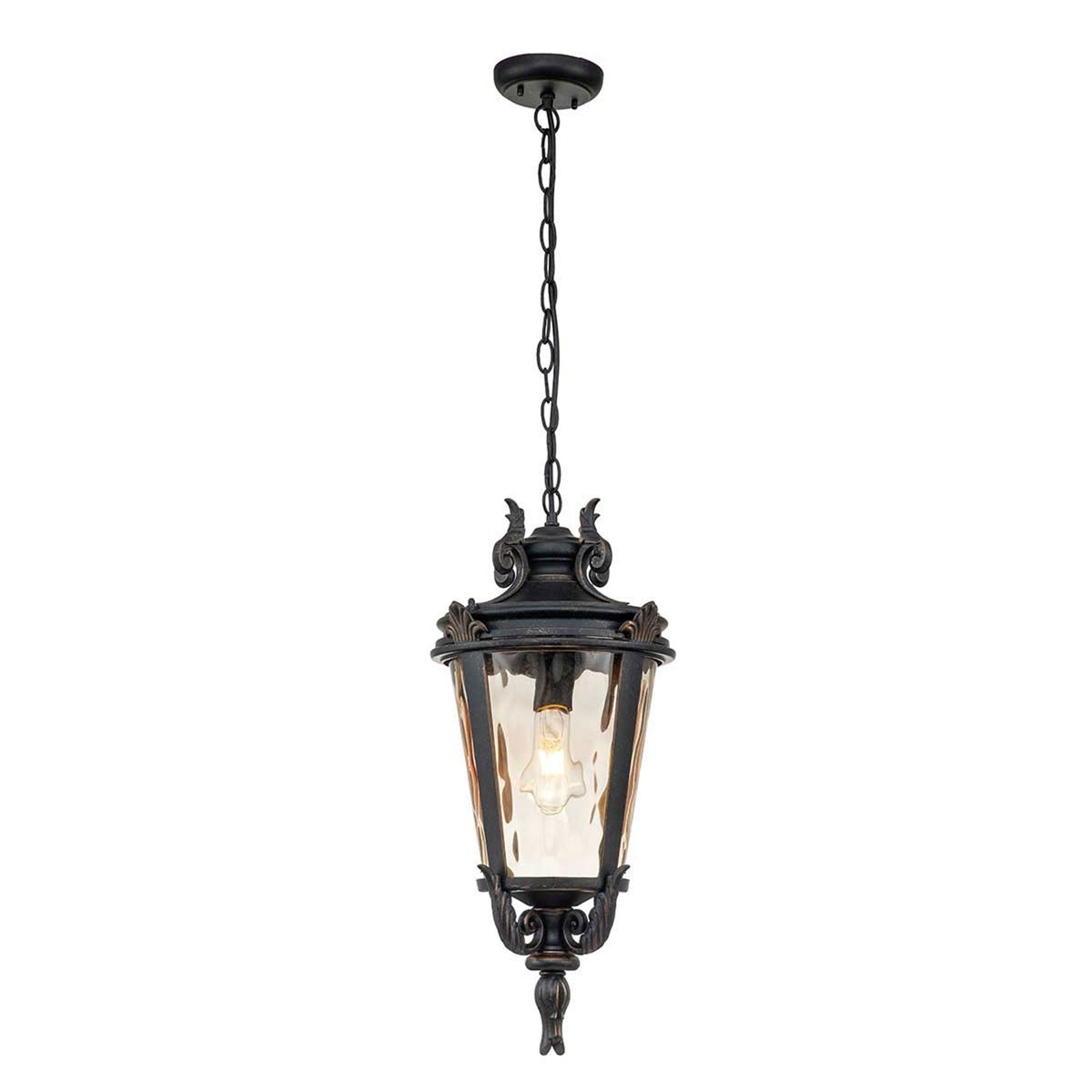 Baltimore Large Chain Pendant Lantern in Weathered Bronze with Amber Tinted Blown Glass