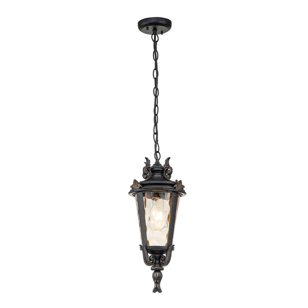 Baltimore Medium Chain Pendant Lantern in Weathered Bronze with Amber Tinted Blown Glass