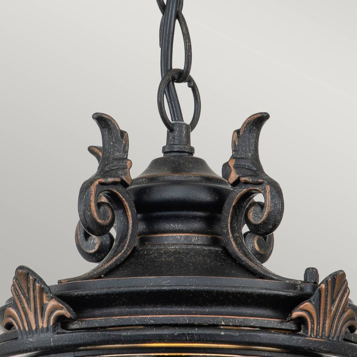 Baltimore Medium Chain Pendant Lantern in Weathered Bronze with Amber Tinted Blown Glass