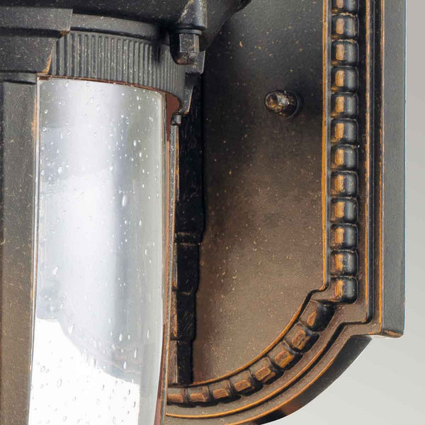 Cleveland Medium Down Arm Wall Lantern in Weathered Bronze with Clear Seeded Glass