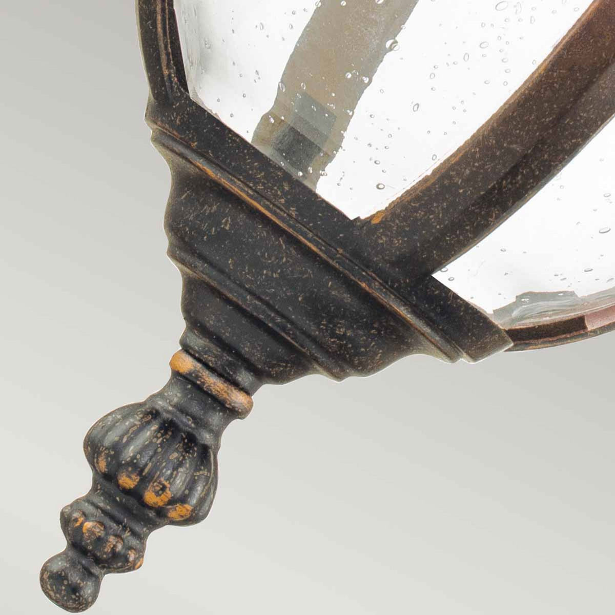 Cleveland Medium Down Arm Wall Lantern in Weathered Bronze with Clear Seeded Glass