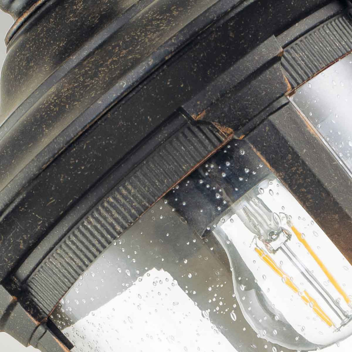 Cleveland Medium Down Arm Wall Lantern in Weathered Bronze with Clear Seeded Glass