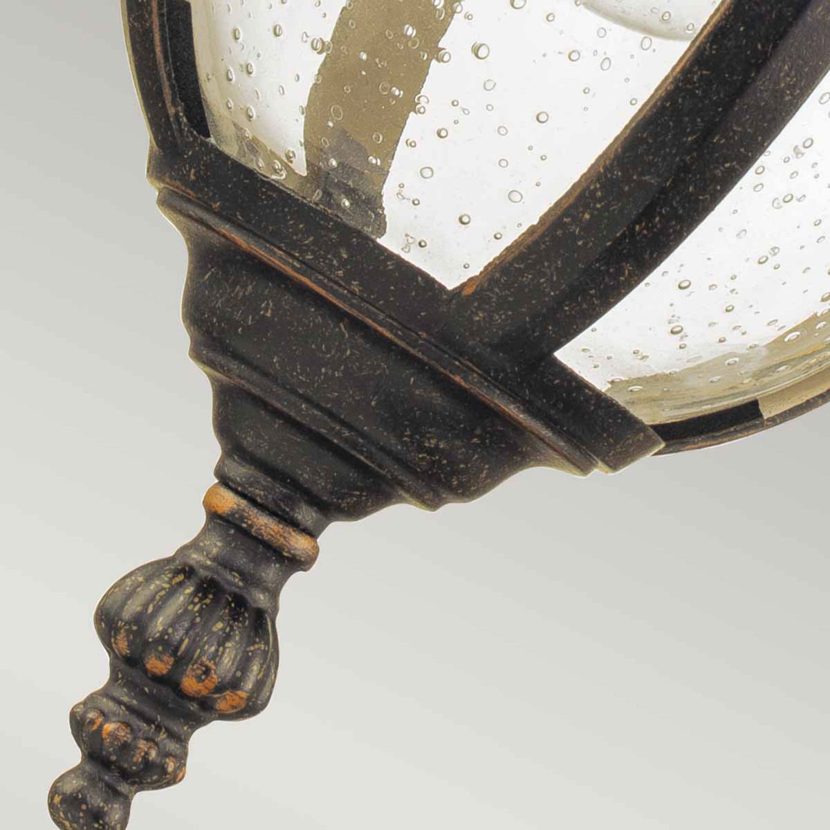 Cleveland Small Down Arm Wall Lantern in Weathered Bronze with Clear Seeded Glass