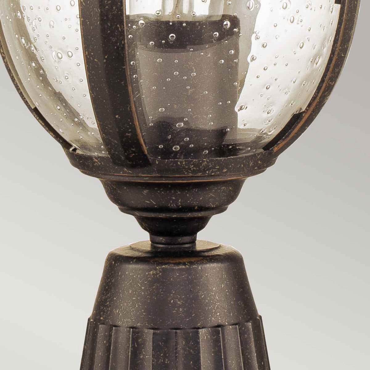 Cleveland Small Pedestal Lantern in Weathered Bronze with Clear Seeded Glass