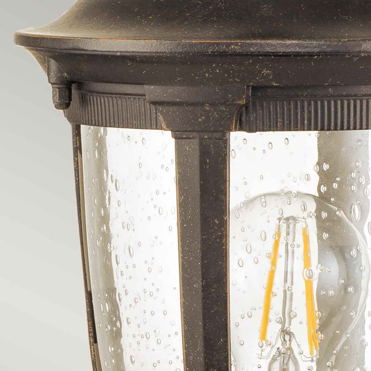 Cleveland Small Pedestal Lantern in Weathered Bronze with Clear Seeded Glass