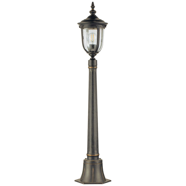 Cleveland Small Pillar Lantern in Weathered Bronze with Clear Seeded Glass