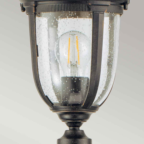 Cleveland Small Pillar Lantern in Weathered Bronze with Clear Seeded Glass