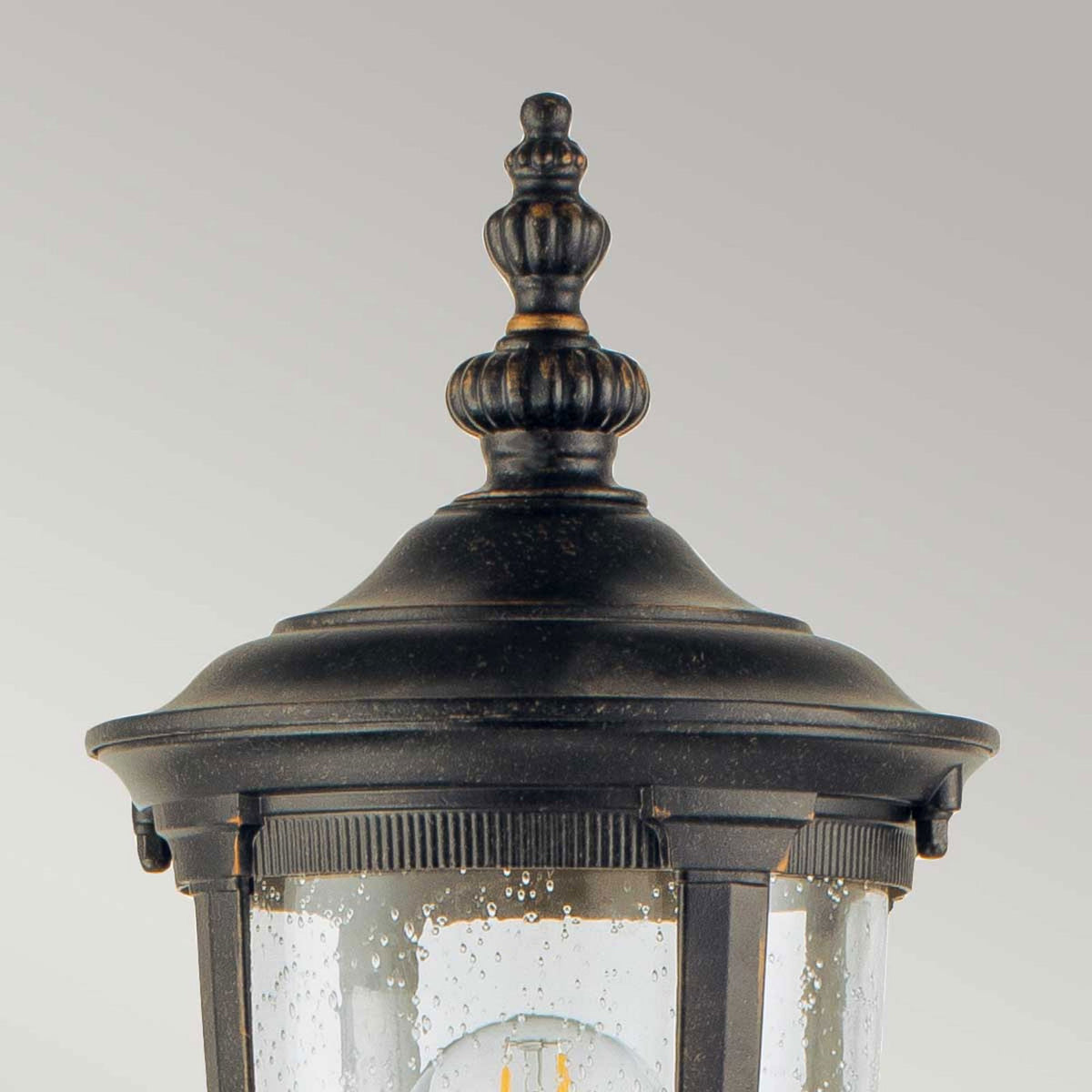 Cleveland Small Pillar Lantern in Weathered Bronze with Clear Seeded Glass